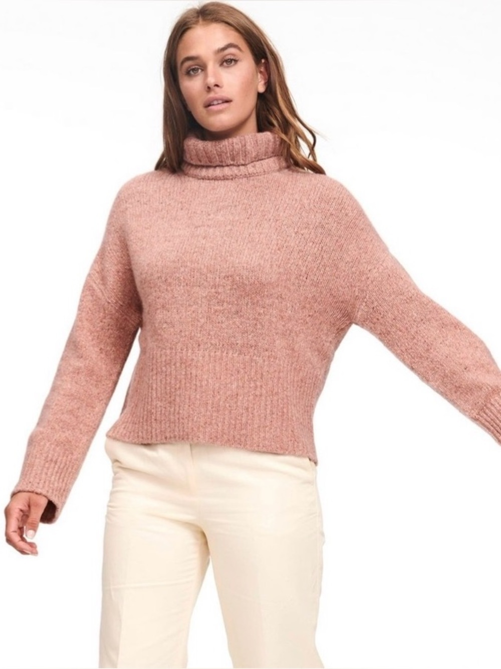 NAADAM Pale Pink 100% Cashmere Marled Turtleneck Thick Sweater #J46